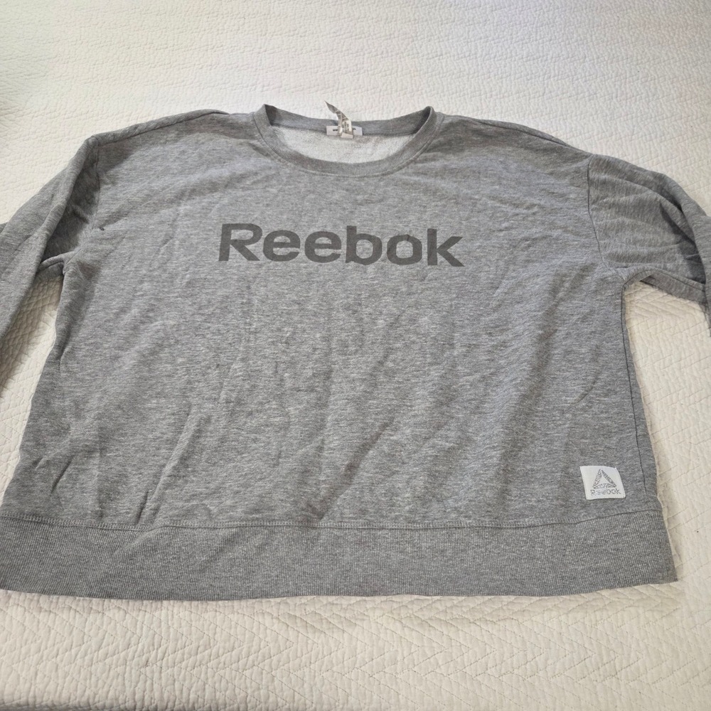 Reebok Womens Plus Size XXXL Heather Gray Logo Graphic Crew Neck Sweatshirt